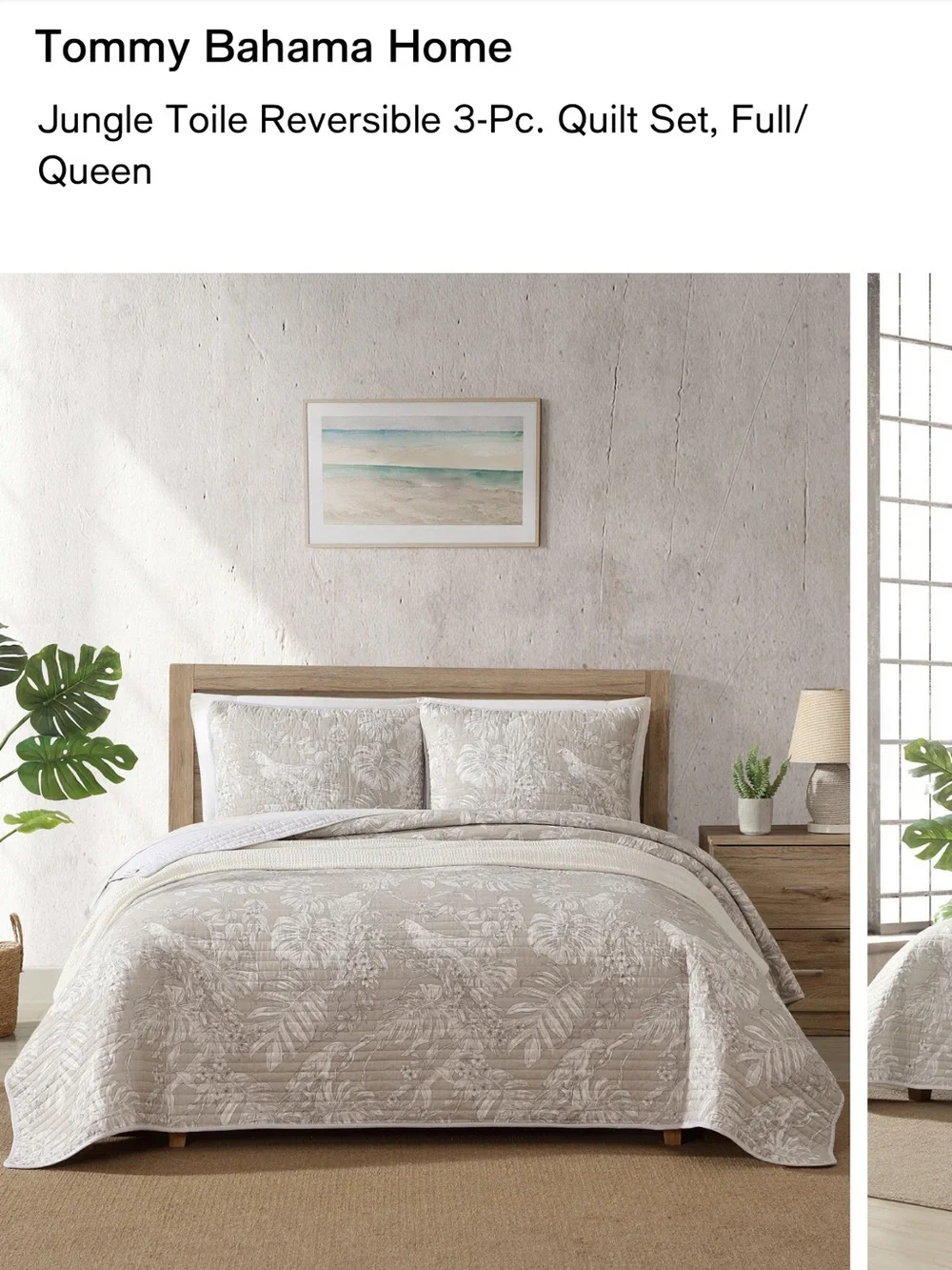 NWT Tommy Bahama Neutral Floral Cotton Quilt Set - Beige and Cream